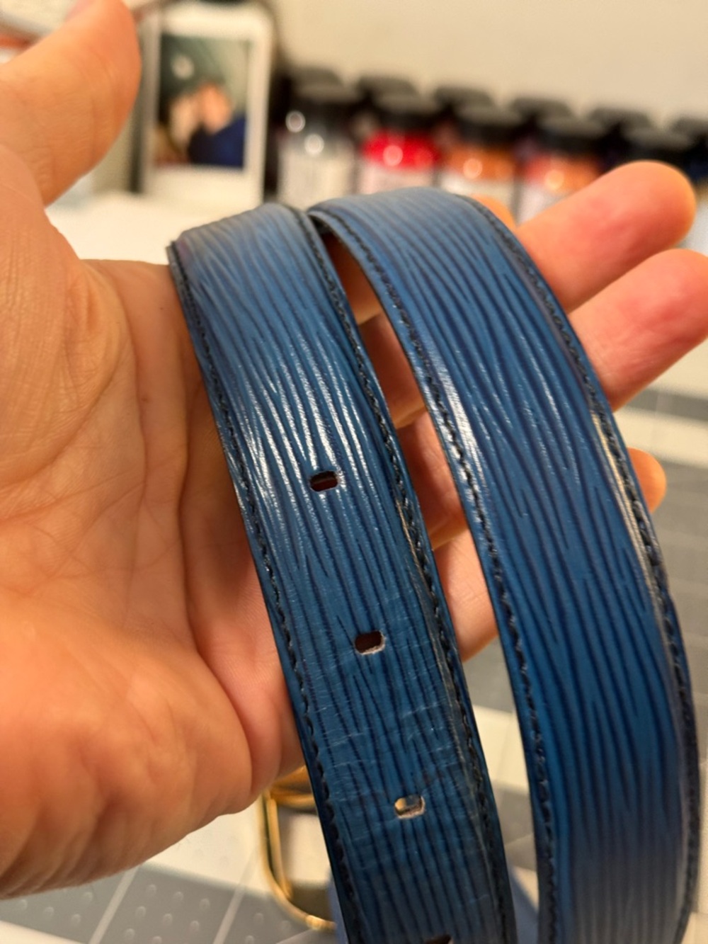 Louis Vuitton Epi Leather Belt Cobalt Blue Gold Buckle 85cm Made in France - Picture 4 of 6